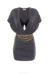 Elisabetta Franchi Mini Dress With Drapery And Metal Belt In Grey
