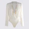 Elisabetta Franchi Bodysuit In Georgette Fabric With Jewel Details In White
