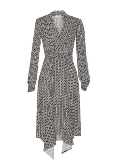 Elisabetta Franchi Geometric-print V-neck Midi Dress In Black