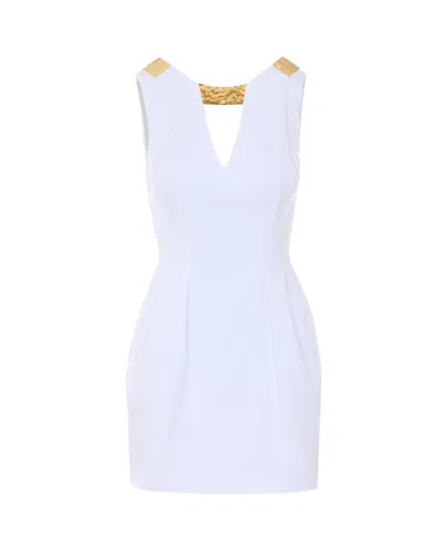 Elisabetta Franchi Mini Dress In Gabardine Fabric With Jewel Detail In White