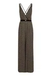 Elisabetta Franchi Black Pattern Jumpsuit With Rear Crossover Neck In Multicolour