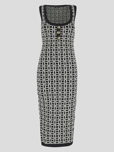 Elisabetta Franchi Logo-intarsia Knitted Dress In White