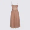 Elisabetta Franchi Midi Dress With Lace And Spaghetti Straps In Brown