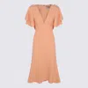 Elisabetta Franchi Waist Fitted Midi Length Scalloped V-neck In Peach Rose