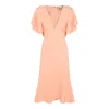 Elisabetta Franchi Waist Fitted Midi Length Scalloped V-neck In Pink