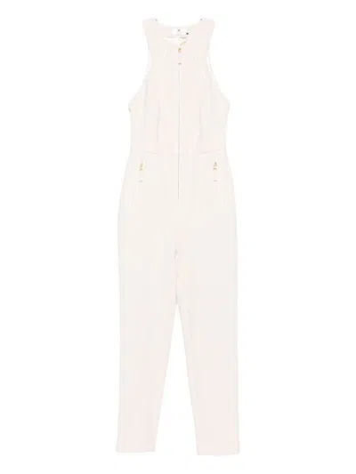 Elisabetta Franchi Zip-front Sleeveless Jumpsuit In White