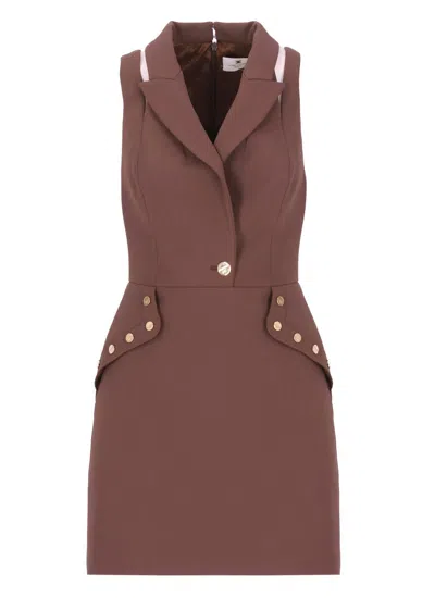 Elisabetta Franchi Sleeveless V Neck Dress With Button Detail In Pink