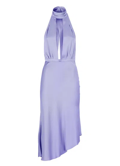 Elisabetta Franchi Satin Dress With Asymmetric Skirt In Purple