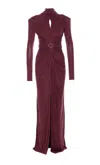 Elisabetta Franchi Bordeaux Draped Ruffled Split Dress In Purple