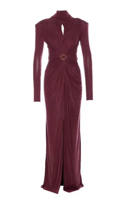 Elisabetta Franchi Bordeaux Draped Ruffled Split Dress In Purple