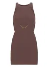 Elisabetta Franchi Bordeaux Sleeveless Dress With Chain Decoration On The Front In Fabric Woman In Brown