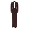 Elisabetta Franchi Chain-embellished High-neck Dress In Brown