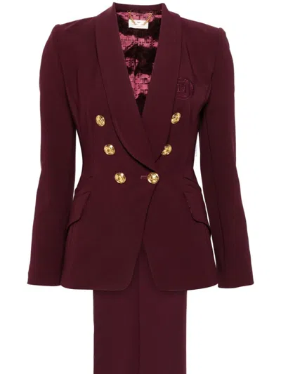 Elisabetta Franchi Shawl-lapels Crepe Suit In Burgundy