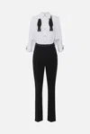 Elisabetta Franchi Striking Jumpsuit With Double Collar And Logo Ribbon Waistband In White