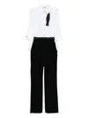 Elisabetta Franchi Striking Jumpsuit With Double Collar And Logo Ribbon Waistband In White