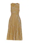 Elisabetta Franchi Midi Dress With Geometric Patterns And Rounded Collar In Yellow