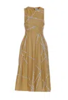 Elisabetta Franchi Midi Dress With Geometric Patterns And Rounded Collar In Yellow