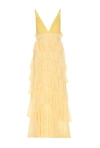 Elisabetta Franchi Lace And Ruffles Long Sleeve Dress In Yellow