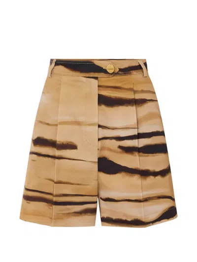 Elisabetta Franchi Brown Logo Button Pattern Shorts In Animal Print