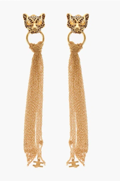 Elisabetta Franchi Drop Earrings With Animal Application In Gold