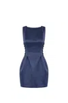 Elisabetta Franchi Duchess Dress With Boat Neckline And Laces In Blue