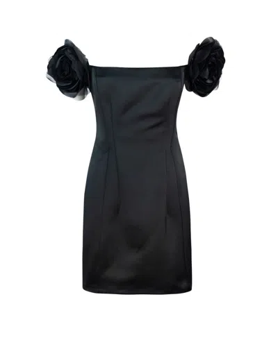Elisabetta Franchi Duchess Dress With Floral Appliques In Black