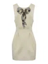 Elisabetta Franchi Duchess Dress With Sequin Bow In Cream