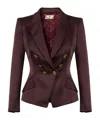 Elisabetta Franchi Duchess Satin Jacket With Jewel Buttons In Red