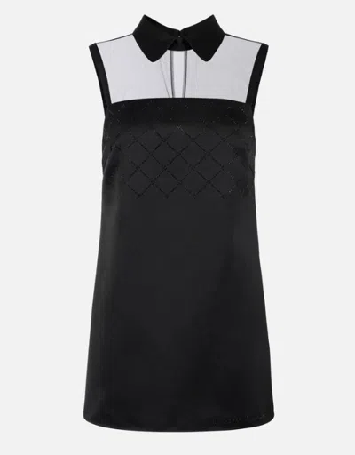 Elisabetta Franchi Duchesse And Tulle Dress With Rhinestone In Black
