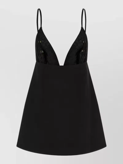 Elisabetta Franchi Duchesse Dress Deep V-neck Mini Straps In Black