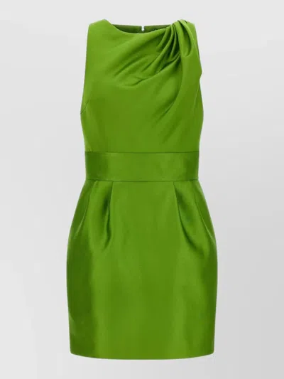 Elisabetta Franchi Duchesse Dress Draped Neckline Fitted Waist In Green