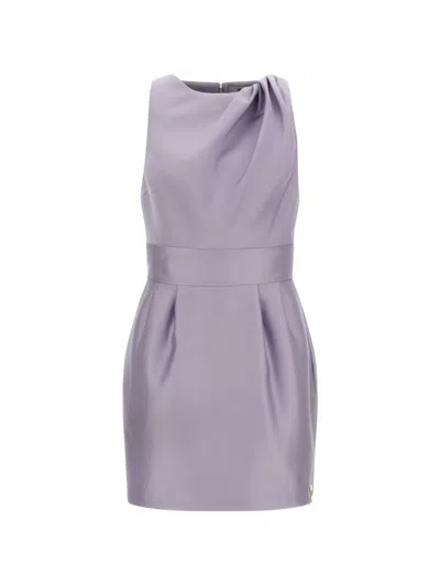 Elisabetta Franchi Duchesse Dress Draped Neckline Gold Tone In Purple