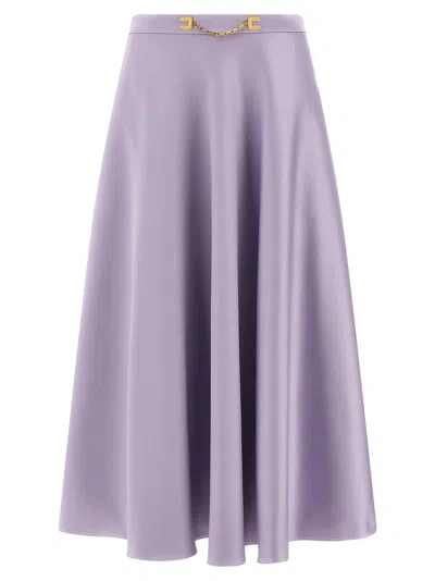 Elisabetta Franchi Skirt In Duchess Satin Fabric With Jewel Logo In Purple
