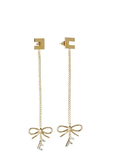 Elisabetta Franchi Earrings With Logo And Bow In Gold