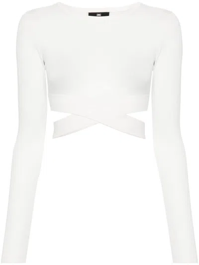 Elisabetta Franchi Logo-embroidered Cropped Jumper In Beige