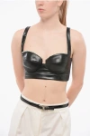 Elisabetta Franchi Eco-leather Bra Top With Decorative Beads In Black