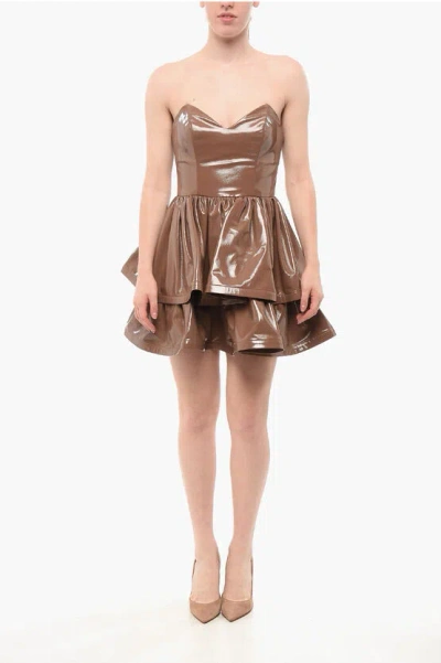 Elisabetta Franchi Eco-patent Leather Flounced Dress In Brown