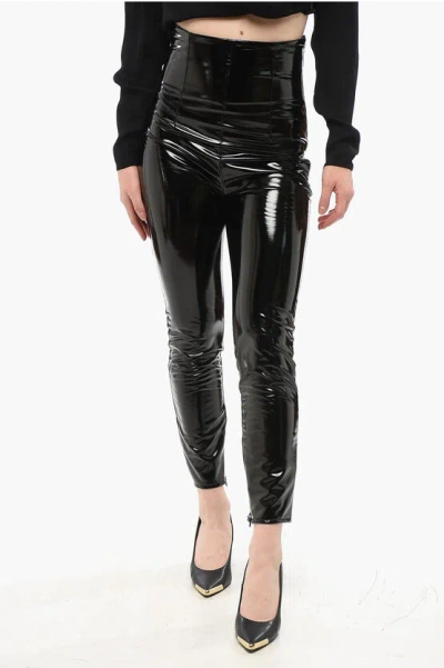 Elisabetta Franchi Eco-patent Leather High-waisted Leggings In Black