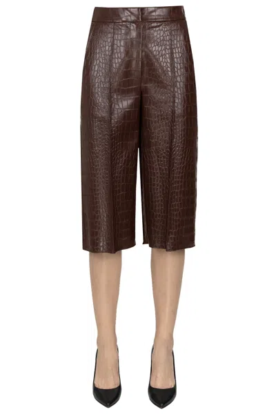 Elisabetta Franchi Eco-leather Bermuda Shorts In Brown