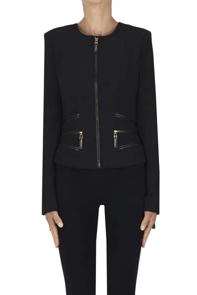 Elisabetta Franchi Eco-leather Details Blazer In Black