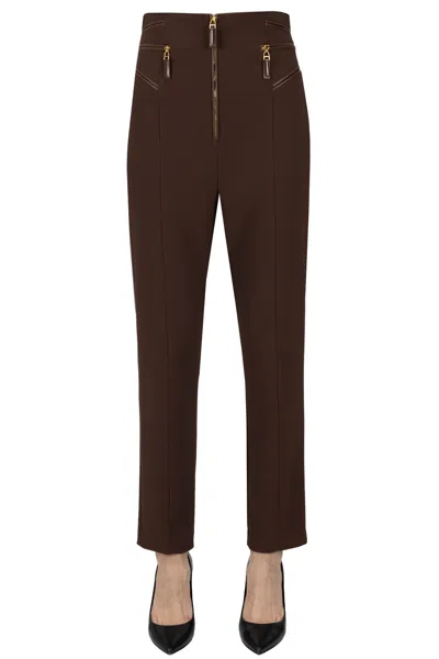 Elisabetta Franchi Eco-leather Inserts Trousers In Brown