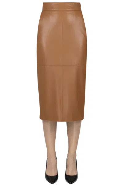Elisabetta Franchi Eco-leather Pencil Skirt In Brown