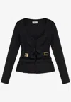 Elisabetta Franchi Sheer Panel Wide Neckline Jacket In Black