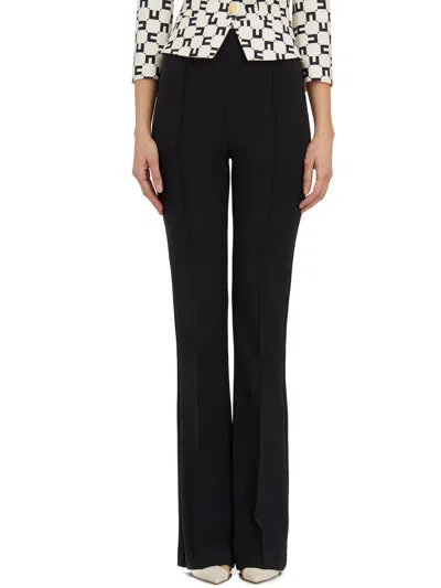 Elisabetta Franchi Elegant Black Palazzo Trousers With Monogram Lining And Golden Accent