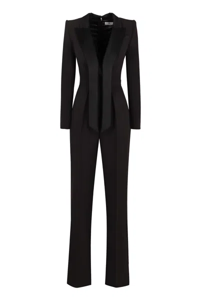 Elisabetta Franchi Elegant Flared Hem Crepe Jumpsuit In Black