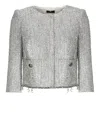 Elisabetta Franchi Tweed Lurex Blazer In Silver