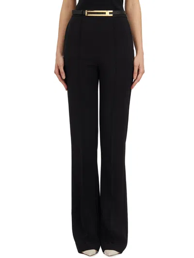 Elisabetta Franchi Elegant Straight Pants With Removable Belt And Monogram Lining In Black