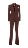 Elisabetta Franchi Coffee Suit With Flare Pants And V Neck In Brown