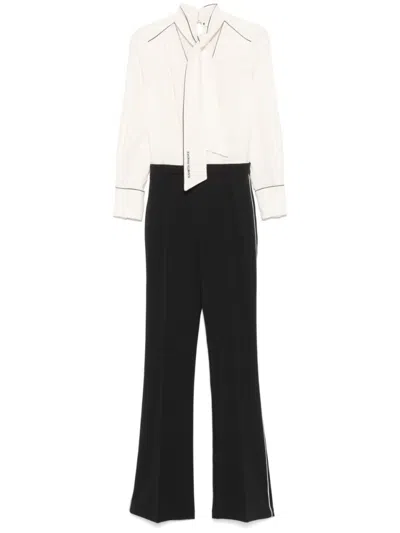 Elisabetta Franchi Elegant White Overall With Tie Neck