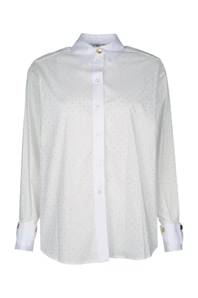 Elisabetta Franchi Dotted Long Sleeve Shirt With Pointed Collar In White
